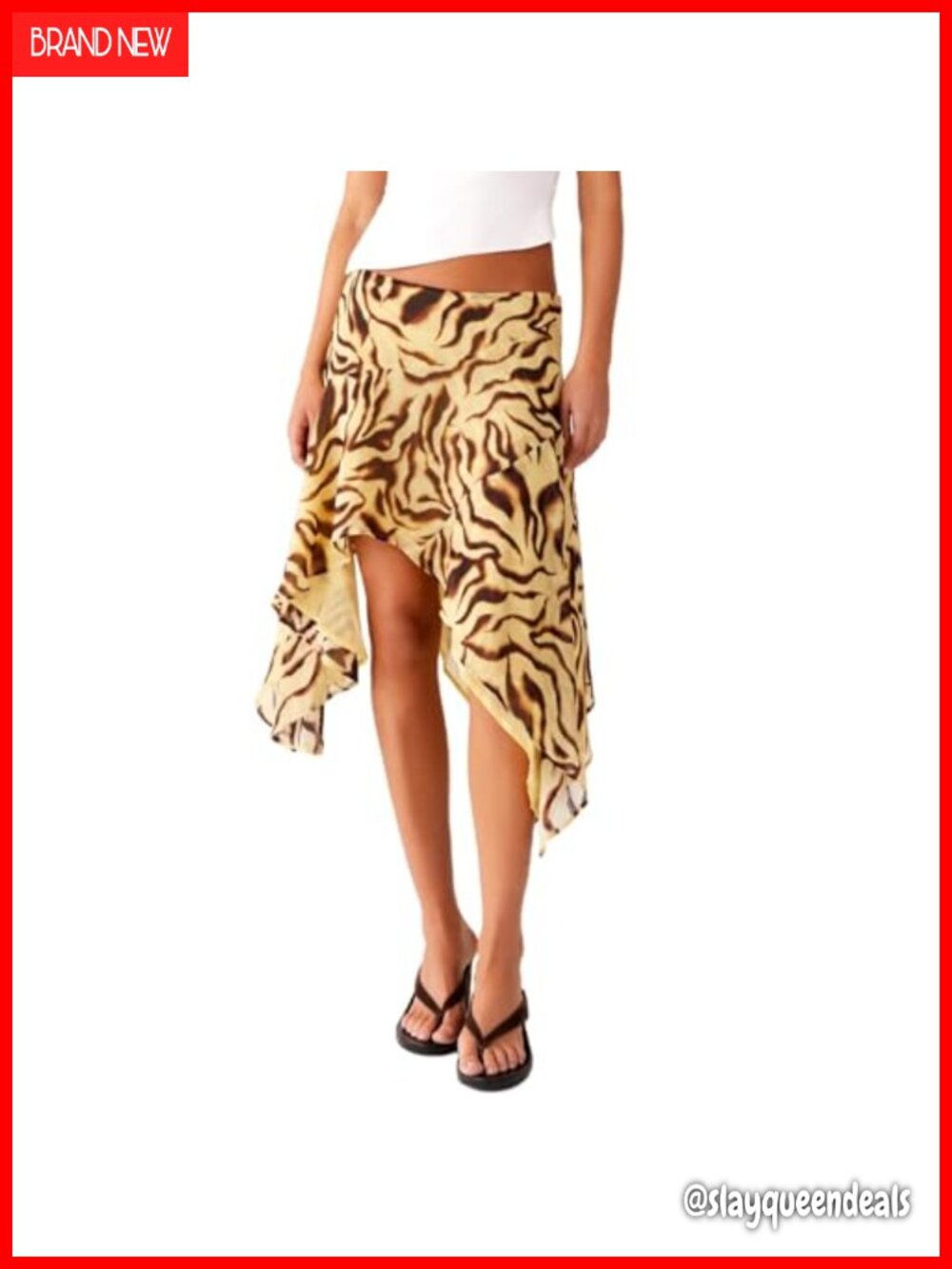 Flowy Midi Skirt High Waisted Ruffle Asymmetrical Casual Vacation